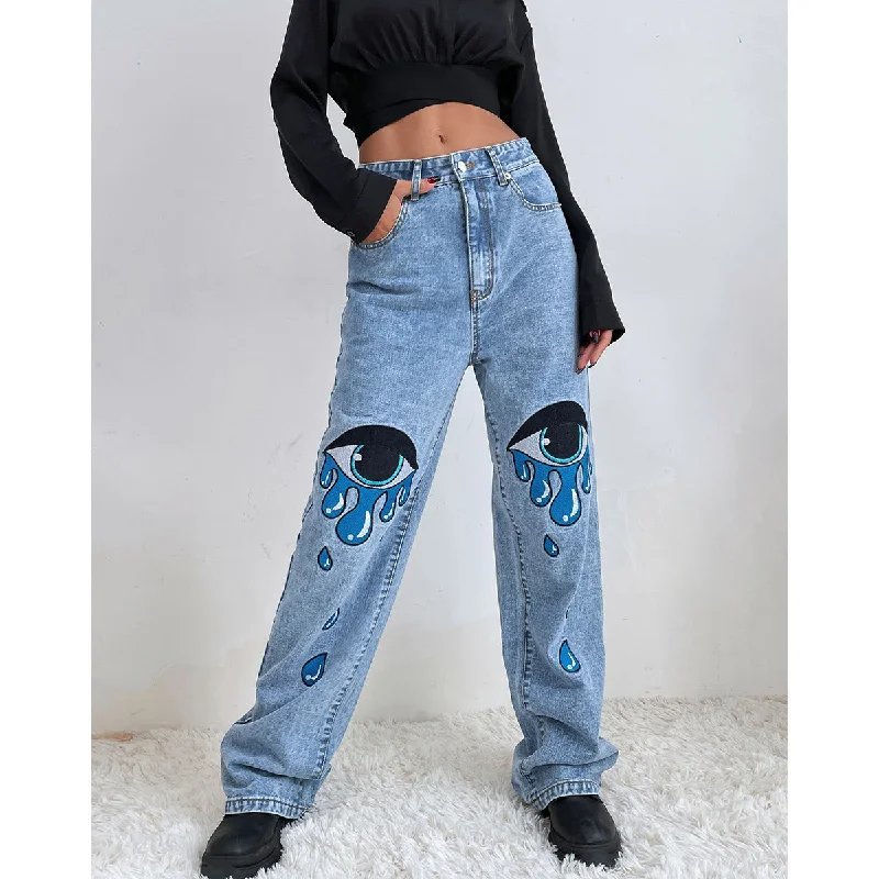 DressBetty - Babes Personality Print Straight Jeans Trendy Flared Leg Jeans