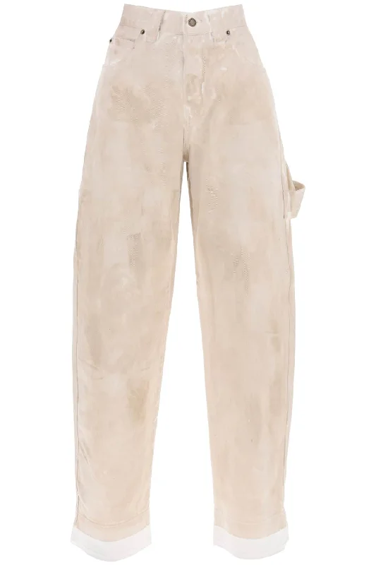 Audrey Marble-effect Cargo Jeans  - Beige Elegant Bootcut Fit Jeans