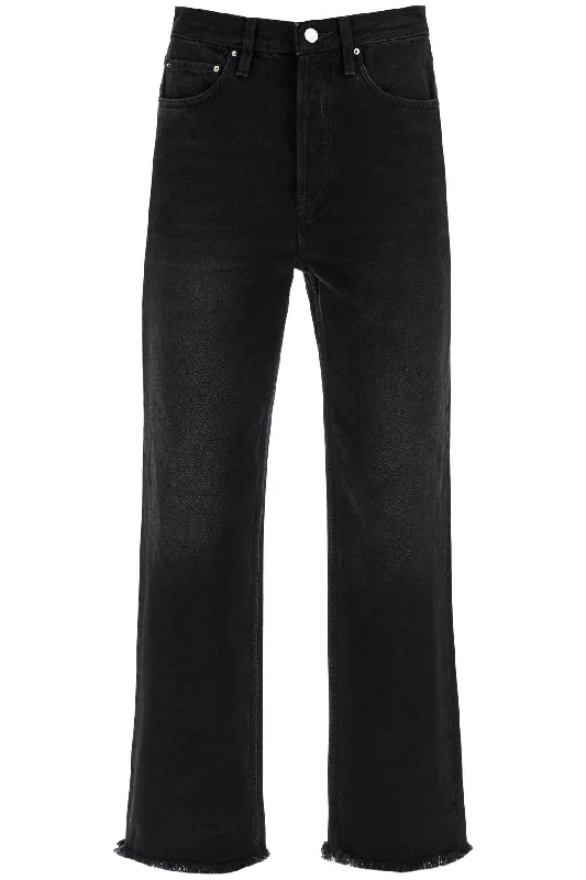 Classic Fit Jeans With Frayed Hemline  - Black Elegant Dark-Wash Bootcut Jeans