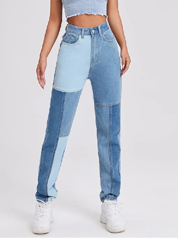 DressBetty - Patchwork Straight Jeans Fashionable Slim Fit Jeans