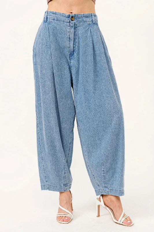 And The Why Elastic Back Pleated Baggy Jeans Casual Distressed Skinny Jeans