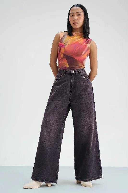 Mulberry Tinted Cropped Wide Leg Jeans Chic Double Waistband Jeans
