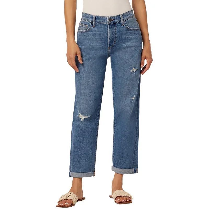 Womens Boyfriend Destroyed Cropped Jeans Elegant Raw Hem Jeans