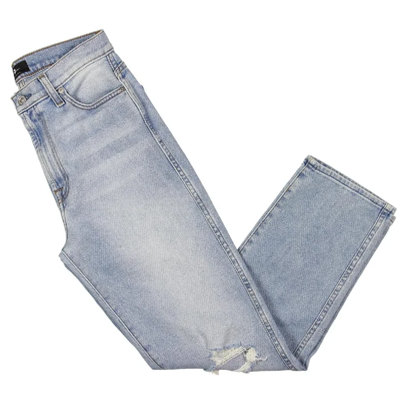 Womens High Rise Light Wash Straight Leg Jeans Chic Rolled Cuff Denim Jeans