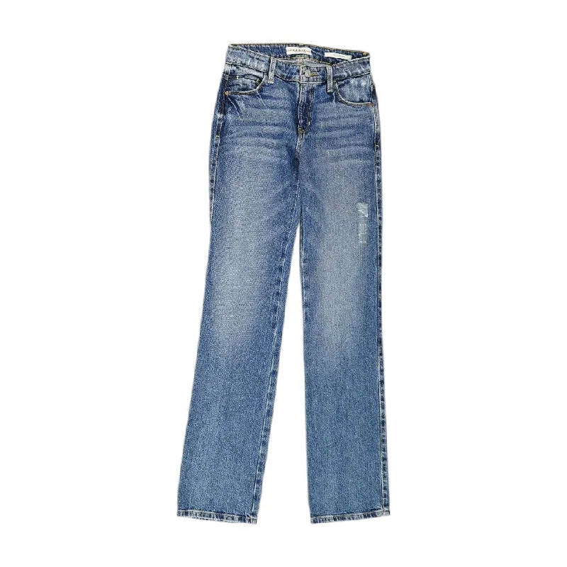Blue Solid Straight Leg Jeans Chic Rip-Detail High-Waist Jeans