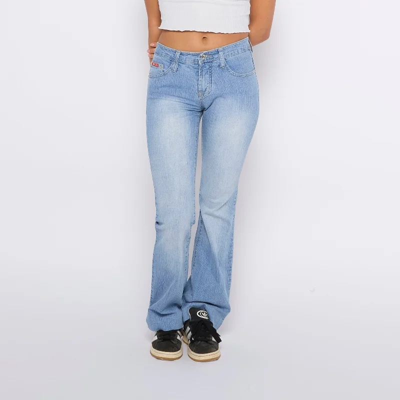 Boot Cut Denim Jeans - W26" L29" Elegant Raw Hem Jeans