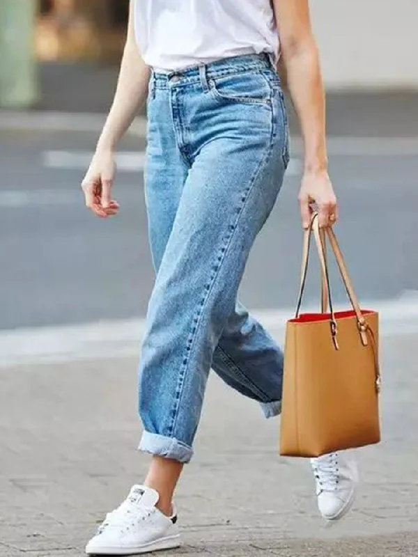 Buttoned Cropped Jeans Comfortable Flare Leg Jeans