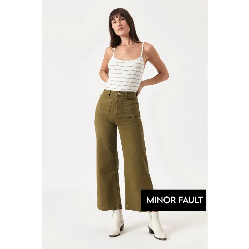 (Minor Fault) Olive Twill Wide Leg Jeans Cozy Tencel Blend Denim Jeans