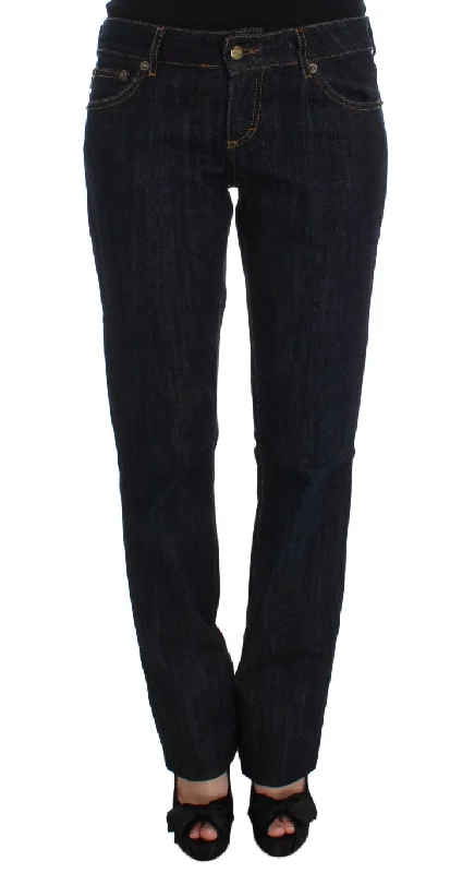 Chic Blue Straight Fit Designer Jeans Trendy Skinny Fit Jeans