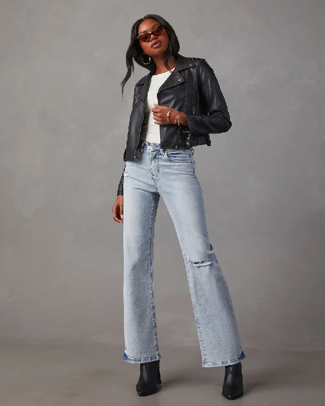 Crystal 90'S Vintage Distressed Flare Jeans Elegant Raw Hem Jeans