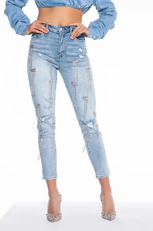 DIAMONDS STRAIGHT LEG JEANS Fashionable Button-Front Jeans