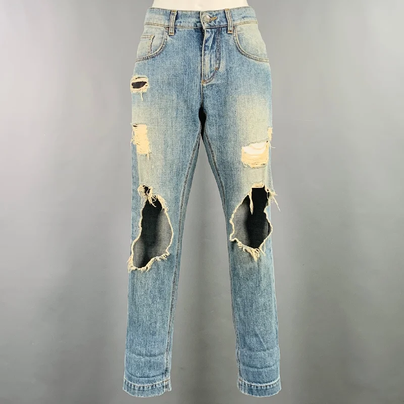 DOLCE & GABBANA Size 4 Blue Cotton Distressed Boyfriend Jeans Stylish Acid-Wash Jeans DOLCE & GABBANA Size 4 Blue Cotton Distressed Boyfriend Jeans Stylish Acid-Wash Jeans