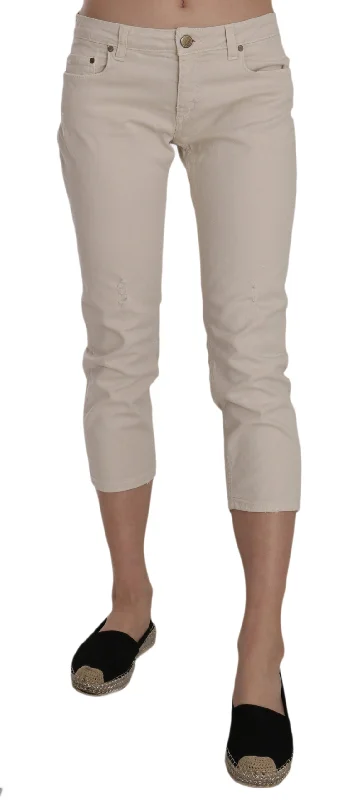 Dondup  Cotton Stretch Low Waist Skinny Cropped Capri Women's Jeans Trendy Wide-Legged High-Waist Jeans