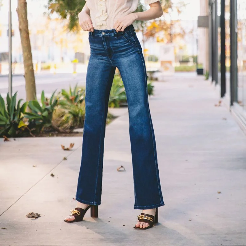 Kancan Dark Ultra High Slim Flare Jeans Stylish Shredded Denim Jeans