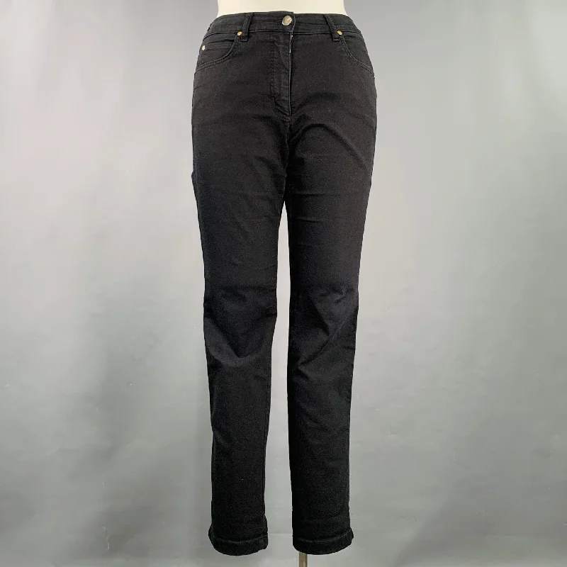 ESCADA Size 12 Black Cotton Blend 5 Pocket Jeans Chic Double Waistband Jeans