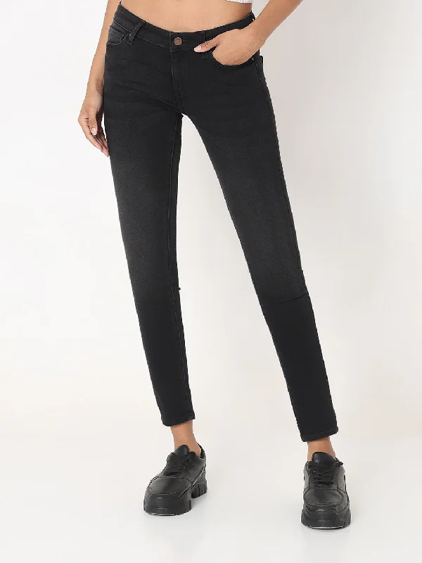 Spykar Women Cotton Super Skinny Fit Mid Rise Jeans Fashionable Frayed Hem Denim