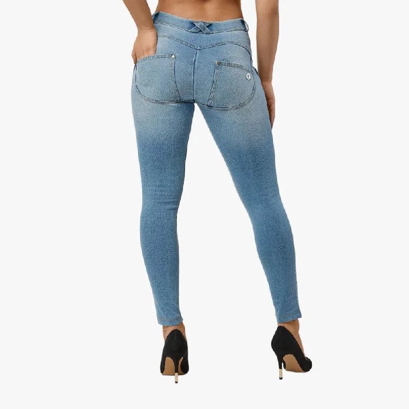 Freddy Ladies Light Blue Yellow Stitch Low Waist Long Length Jean   >218-1625 Classic Black Denim Jeans