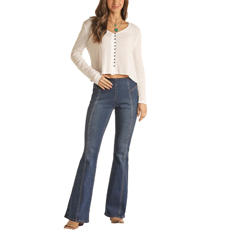 Front Seam Pull-on Flare Jeans Elegant Bootcut Fit Jeans