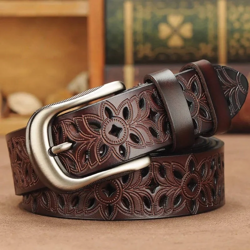 Genuine Leather Belts for Women Second Layer Cowskin Woman Belt Vintage Pin Buckle Strap Jeans Trendy Low-Rise Bootcut Jeans