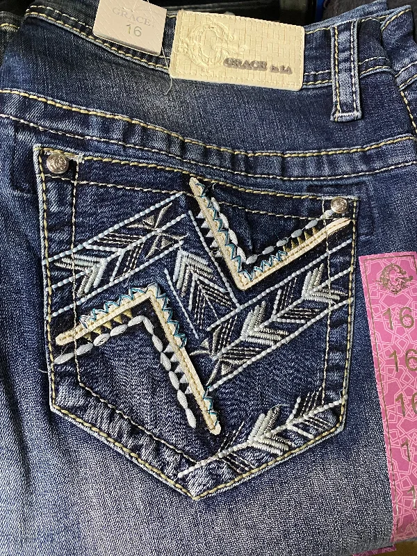 Grace in LA Ladies Plus Size Arrow Stitched Jeans - PB51688 Cozy Wide-Legged Jeans
