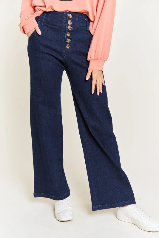 HIGH WAISTED BUTTON WIDE LEG JEANS JBJ1087P Classic Button Fly Jeans