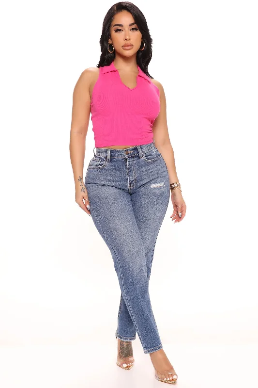 I Got It From My Stepmom High Rise Jeans - Medium Blue Wash Stylish Relaxed Fit Skinny Jeans