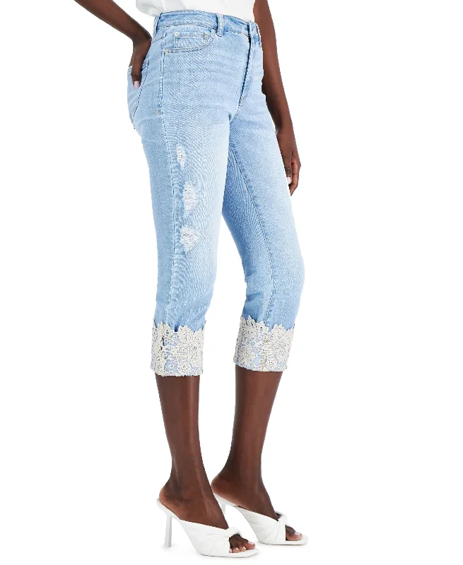 INC International Concepts Cropped Lace Cuff Mid Rise Skinny Jeans Stylish High-Rise Mom Jeans INC International Concepts Cropped Lace Cuff Mid Rise Skinny Jeans Stylish High-Rise Mom Jeans