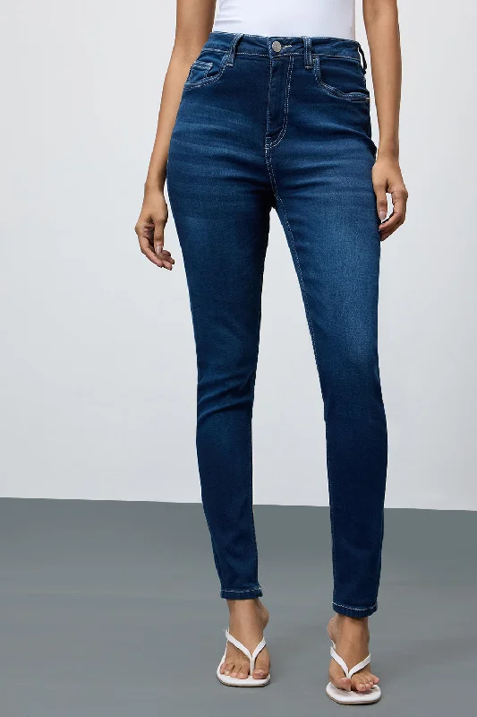 Slim Dusk Dark Blue Skinny Leg Jeans Fashionable Raw Hem Bootcut Jeans