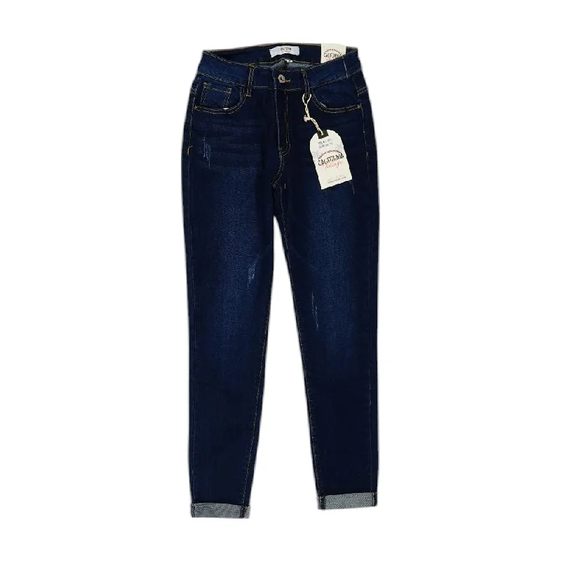 Indigo Solid Jeans Chic Ripped Jeans