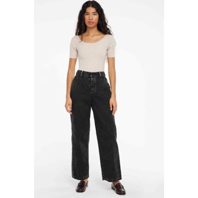 LACAUSA Women's Aiden Trouser Jeans 0/25 Black Mineral Wash Mid Rise Relaxed NEW Fashionable Bootcut Jeans