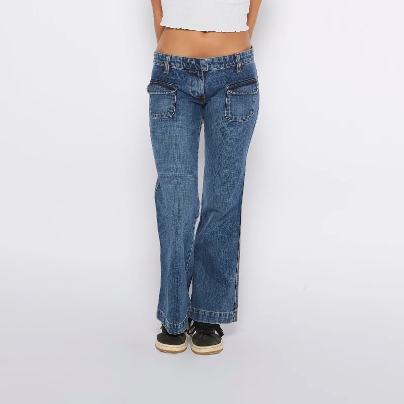 Low Waist Boot Cut Jeans - W30" L29" Trendy Skinny High-Waist Jeans