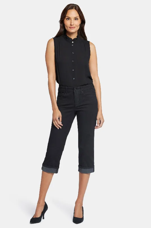 Marilyn Straight Crop Jeans In Petite - Black Comfortable Mid-Rise Jeans