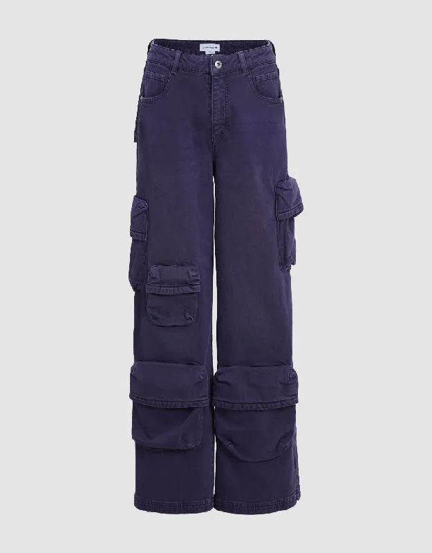 Multi-Pocket Wide-Leg Jeans Fashionable Jeggings Style Jeans