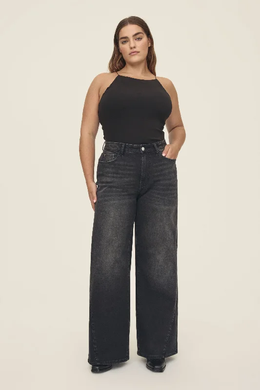 NCE PLUS - WIDE LEG JEANS  | PAID IN FULL Chic Double Waistband Jeans
