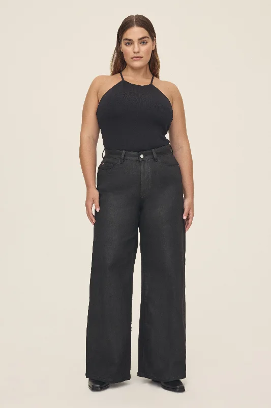 NCE STRETCH PLUS - WIDE LEG JEANS | NOIR WAX COATED Stylish High-Waist Skinny Denim