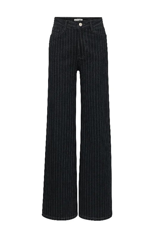 NCE - WIDE LEG JEANS | DARK PINSTRIPE Comfortable Stretch Fit Jeans