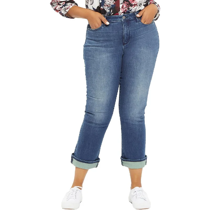 NYDJ Womens Barbara Cuffed Ankle Bootcut Jeans Chic Faded Blue Jeans