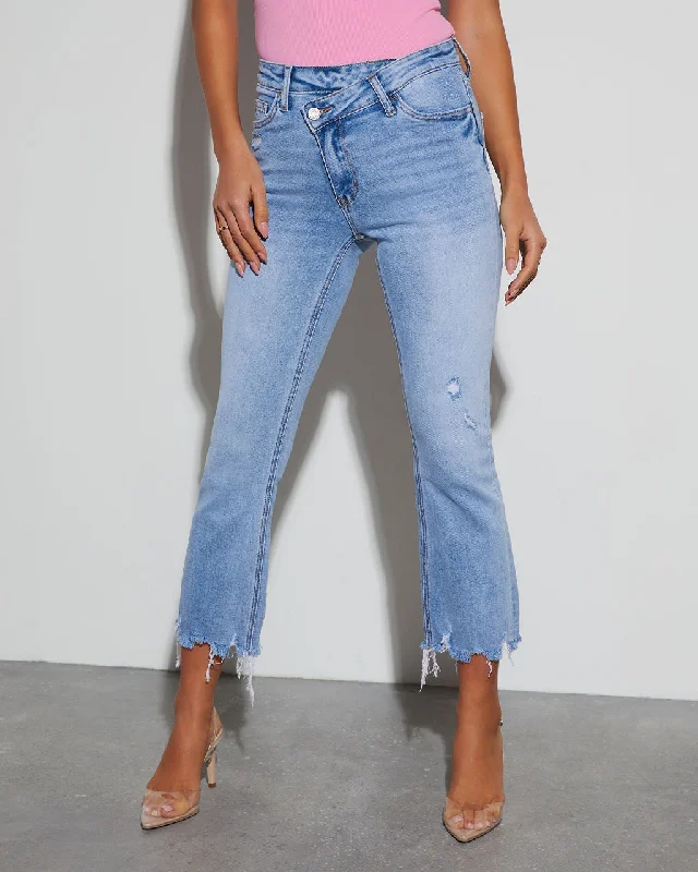 Olivia High Rise Cross Over Crop Flare Jeans Classic Slim Fit Jeans