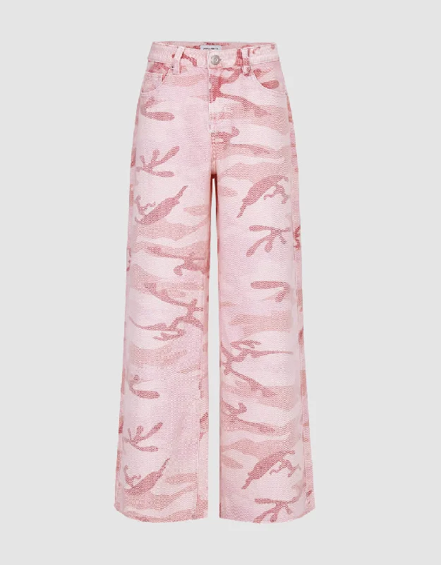 Raw Hem Printed Jeans Stylish Bootcut Denim Jeans