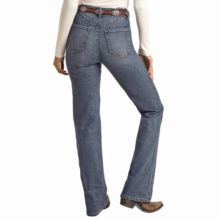Rock & Roll Denim Women's High Rise Bootcut Jeans Elegant Raw Hem Jeans