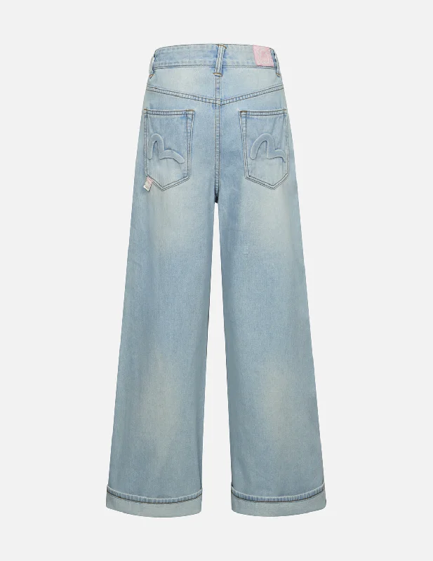 Seagull Embossed Baggy Jeans Cozy Wide-Legged Jeans
