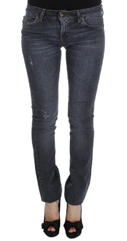 Slim Fit Green Diamond Blue Wash Jeans Trendy Pleated Waist Jeans