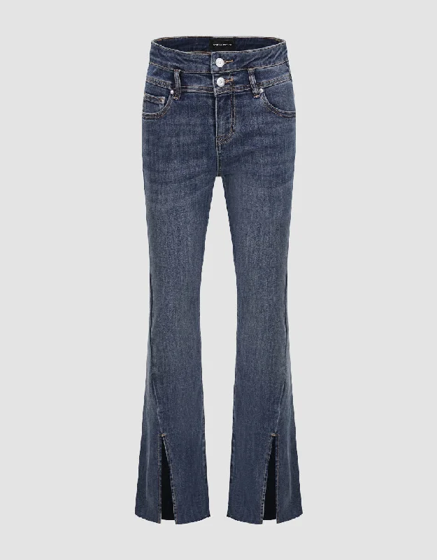 Split Hem Flare Jeans Stylish High-Waist Jeans