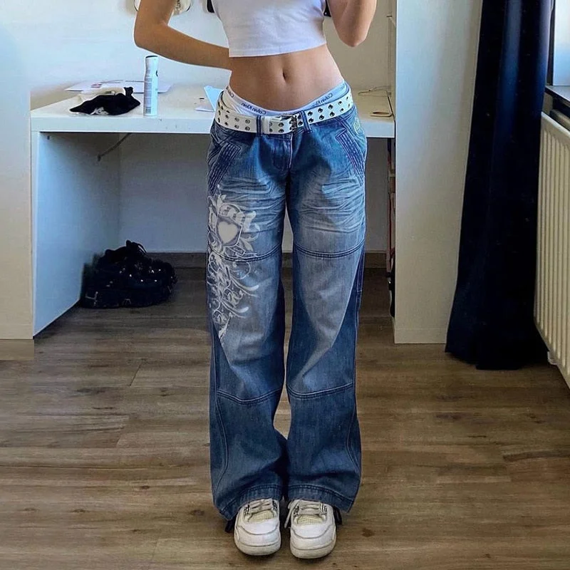 Street Simple Embroidery Jeans Trendy Vintage Denim Jeans