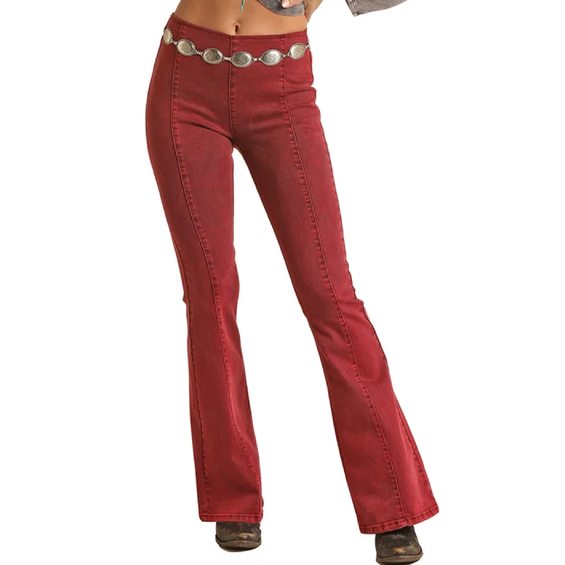 Rock & Roll Cowgirl Windsor Wine Flare Jean Fashionable Frayed Hem Denim