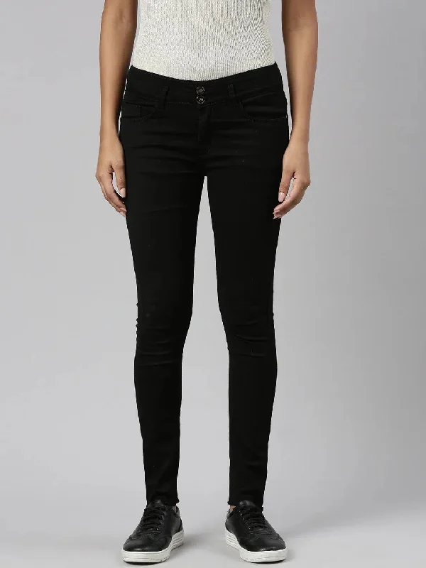 Women Black Denim Jeans-CR-8091-Black Comfortable Flare Leg Jeans
