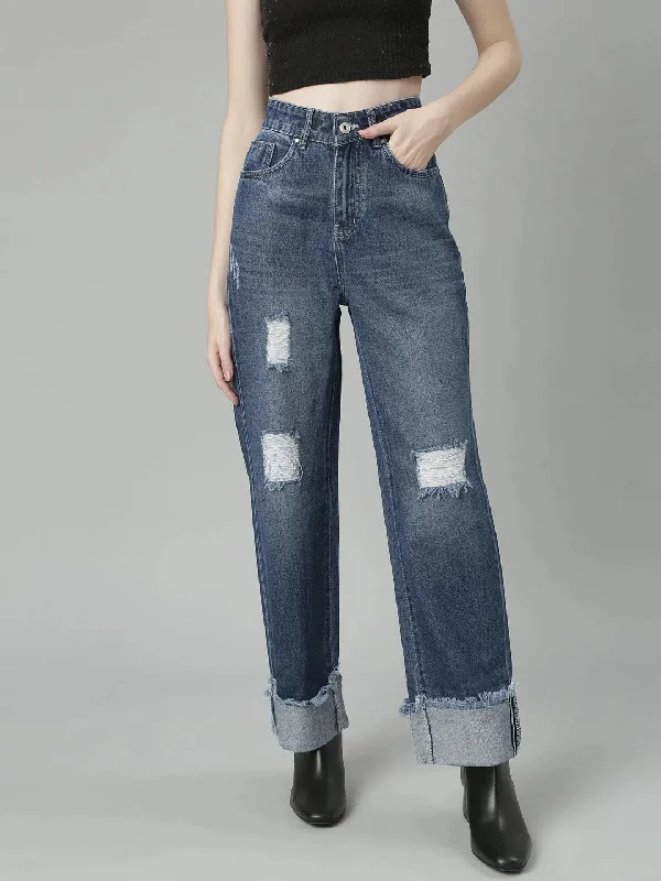 Women Blue Denim Jeans-LT-10561-Blue Trendy Plus Size Jeans