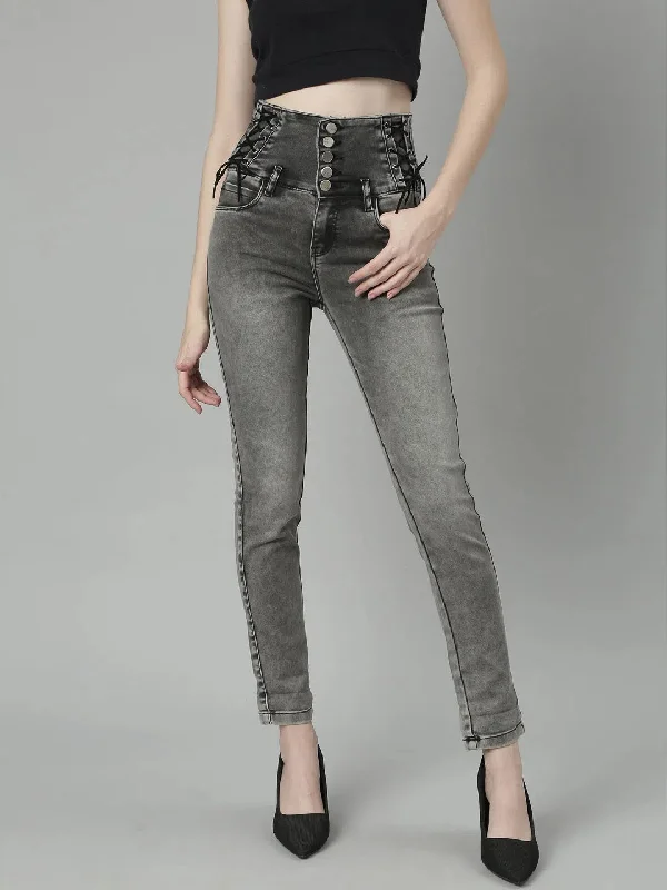 Women Grey Denim Jeans-LT-123-Grey Comfortable Flare Leg Jeans