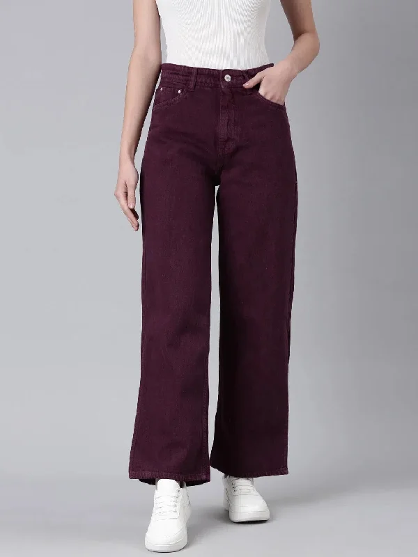 Women Magenta Solid Wide Leg Denim Jeans-GZ-5595-Magenta Stylish Stone-Wash Denim Jeans Women Magenta Solid Wide Leg Denim Jeans-GZ-5595-Magenta Stylish Stone-Wash Denim Jeans