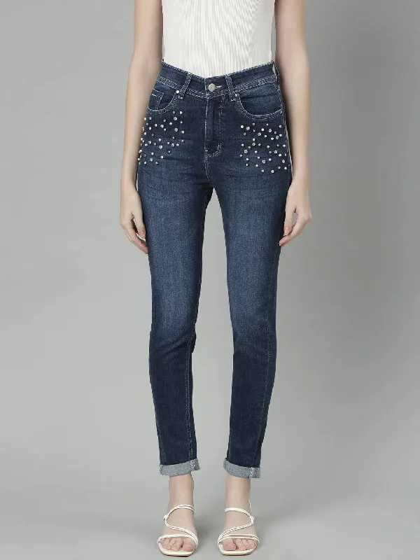 Women Navy Blue Denim Jeans-LT-205684-Navyblue Fashionable Mom Jeans